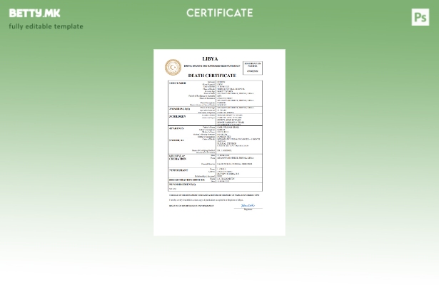 модерен стил Либија уверение за смрт Шаблон Word и PDF шаблон